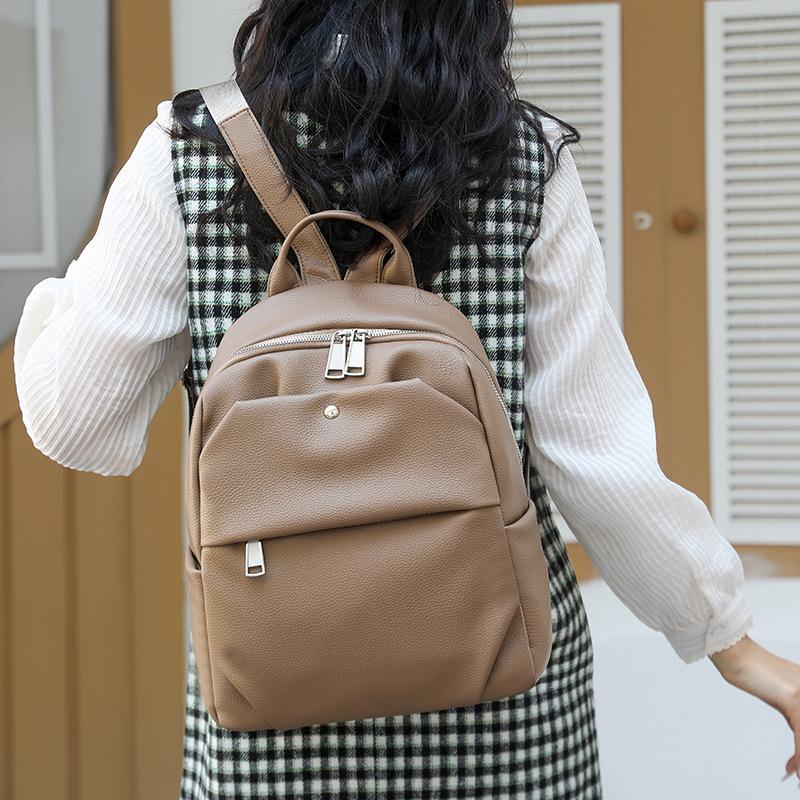 Backpack Women's New Outdoor Leisure Backpack Solid Color Large Capacity Simple Texture Backpack Small Schoolbag