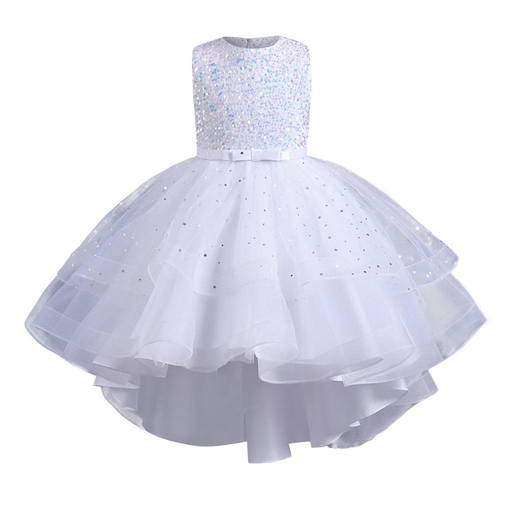 Детское платье Платье принцессы с бантом Однотонное платье для торта с блестками