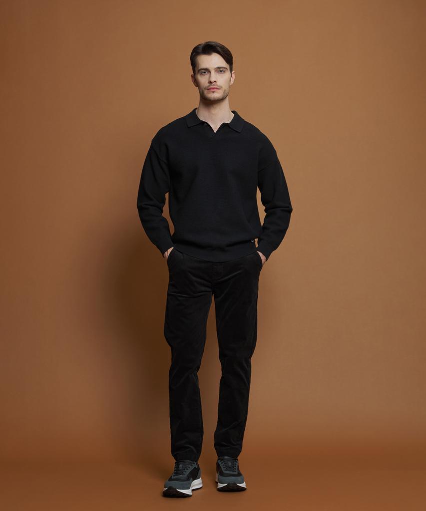 PANICALE Black Regular Fit Triangle Corduroy Pants (Type A)