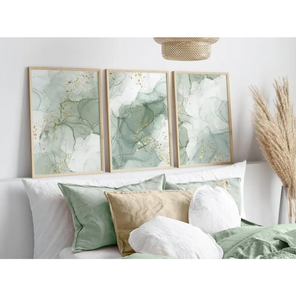 3pcs/set Green Gold Abstract Lines Geometric Canvas Print Minimalist Marble Wall Art Posters for Modern Living Room Home Decor