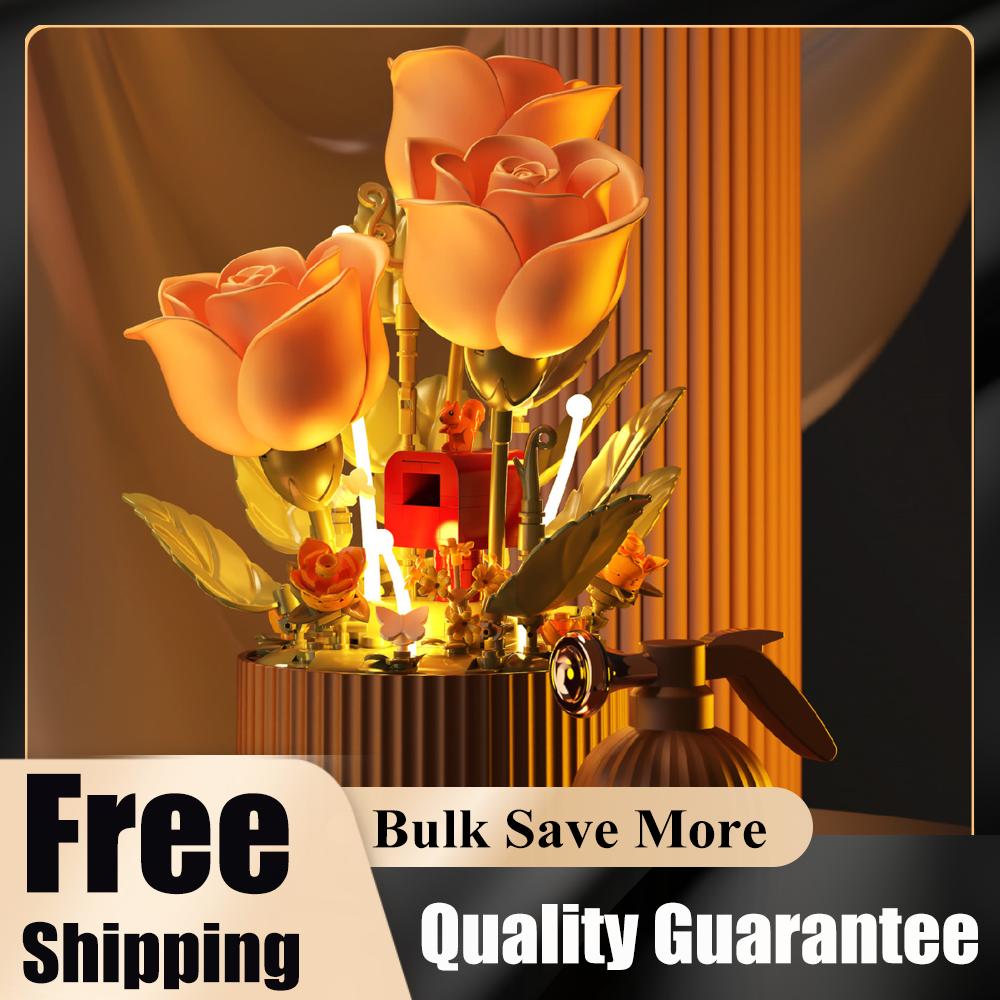 Динамический букет из строительных блоков Атмосферный светильник Ароматерапия Ночник Модель для сборки Засушенные цветы Подарок на День святого Валентина