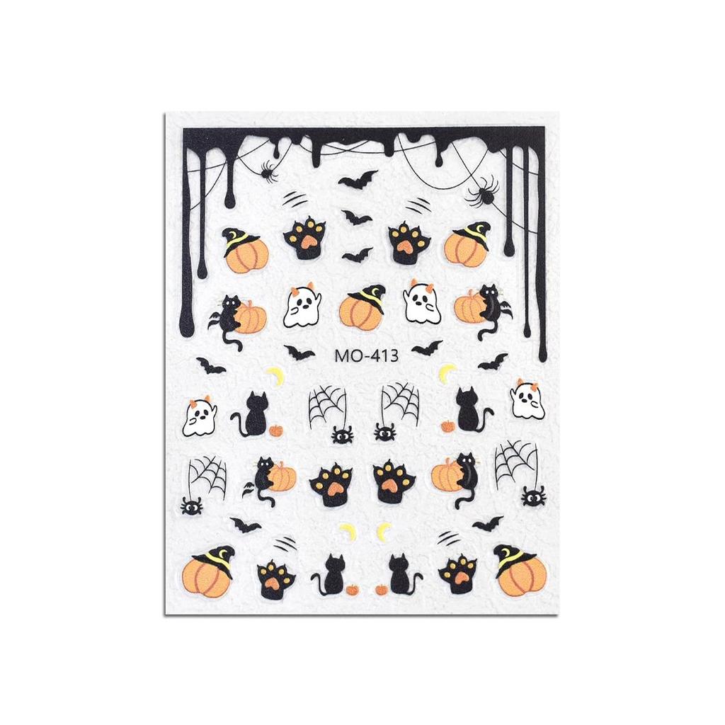 Хэллоуинские наклейки на ногти с привидениями и тыквами - Забавные самоклеящиеся украшения