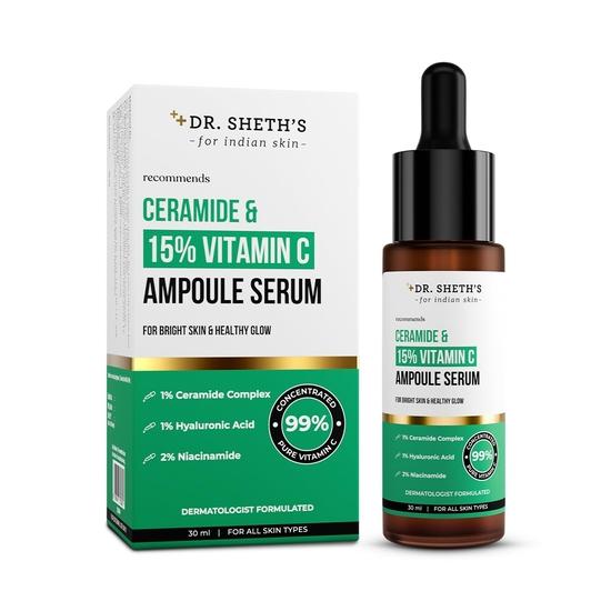 Dr. Sheth's Non-Irritating Ceramide & 15% Vitamin C Ampoule Serum| Reduces Dullness & Dark Spots| Repairs Skin Barrier |All Skin Types |30 Ml