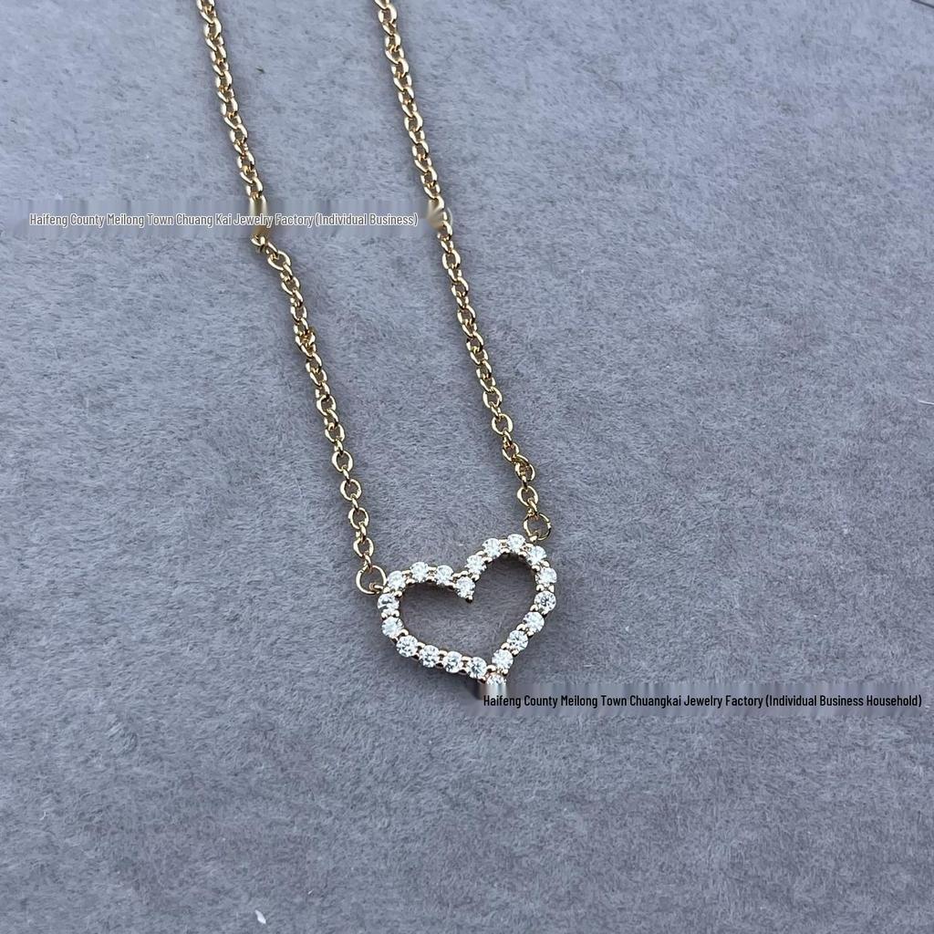 European Tiffany-Style Heart-Shaped Diamond Necklace - Medium Size, Trendy Women's Fashion Accessory