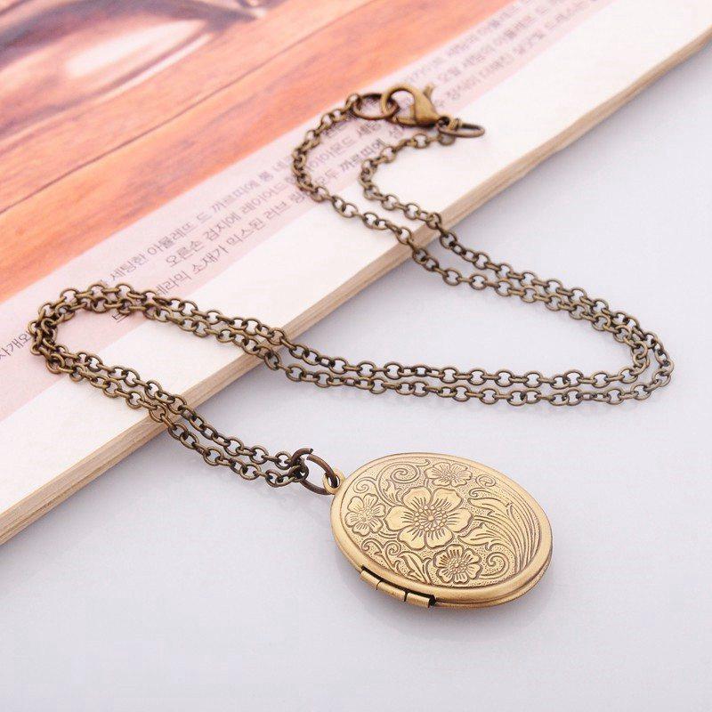 1 шт., винтажный медальон в полоску, медный сплав, резной цветок, фотобокс, модный кулон, ювелирные аксессуары, 1 шт.