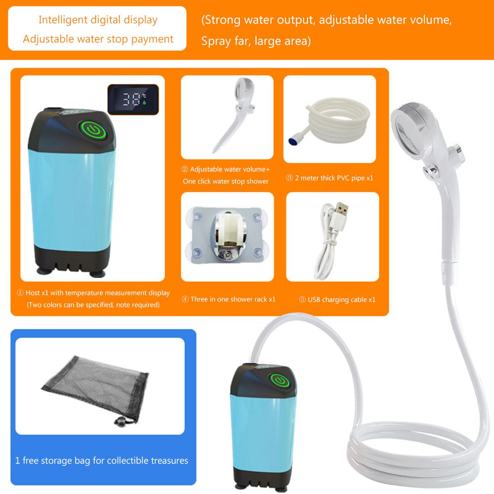 Открытый кемпинговый душ IPX7 водонепроницаемый с цифровым дисплеем 4800 мАч портативный электрический насос для душа для походов путешествия полива домашних животных