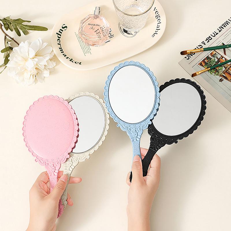 1Pc Handle Cosmetic Compact Mirror For Women Vintage Carved Handheld Vanity Mirror Spa Salon Makeup Hand Mirror
