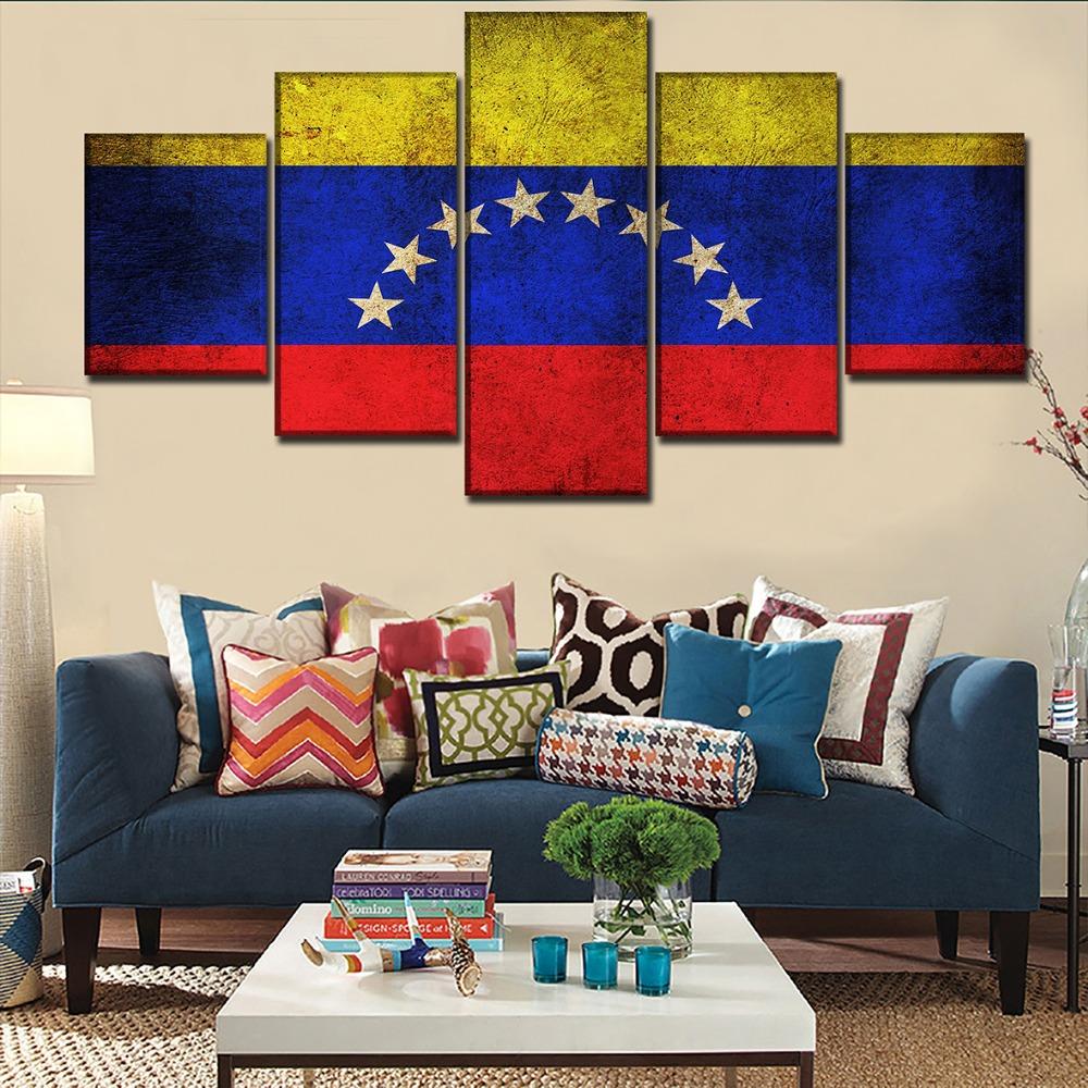 5 Panel Flag Of Venezuela Modular HD Canvas Posters Wall Art Pictures Paintings Accessories Home Decor Living Room Decoration