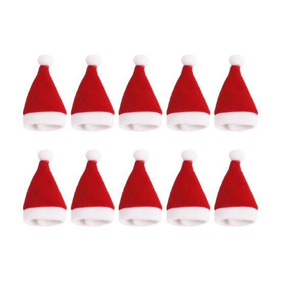 10Pcs Mini Santa Hat Wine Bottle Covers Plush Christmas Tableware Holder Velvet Lollipop