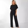 Women's Summer Button-Tie Short Sleeve Jumpsuit - European and American Style
