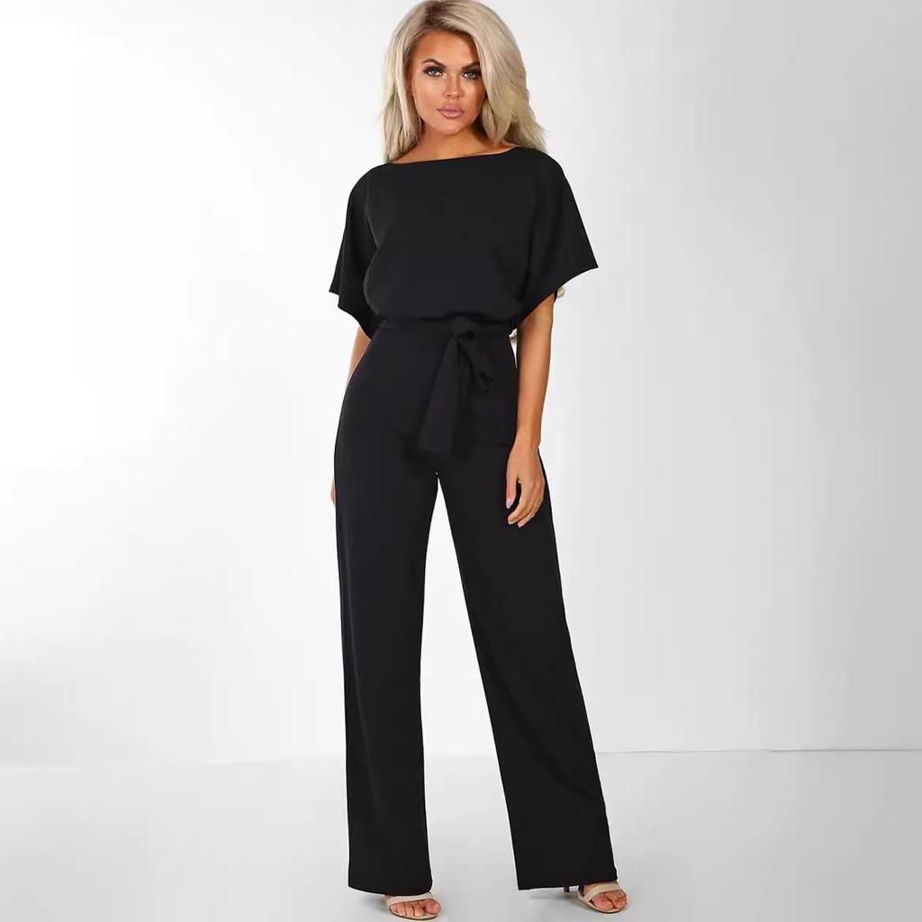 Women's Summer Button-Tie Short Sleeve Jumpsuit - European and American Style