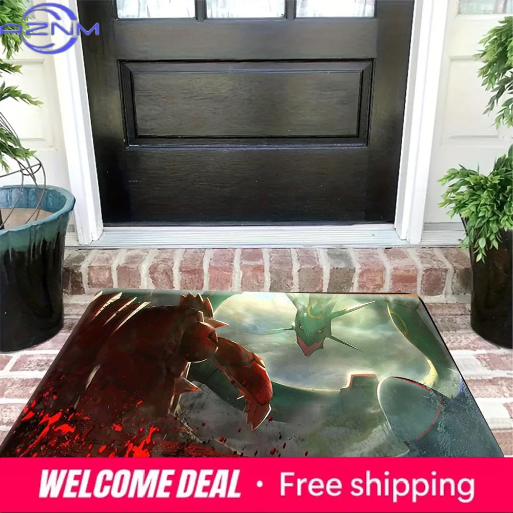 Pokemon Groudon vs Rayquaza Print Non-Slip Doormat, Absorbent Soft Floor Mat for Home Decor
