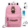 Labubu Printed Student Bag Iron Chain Trend Backpack Usb Bag