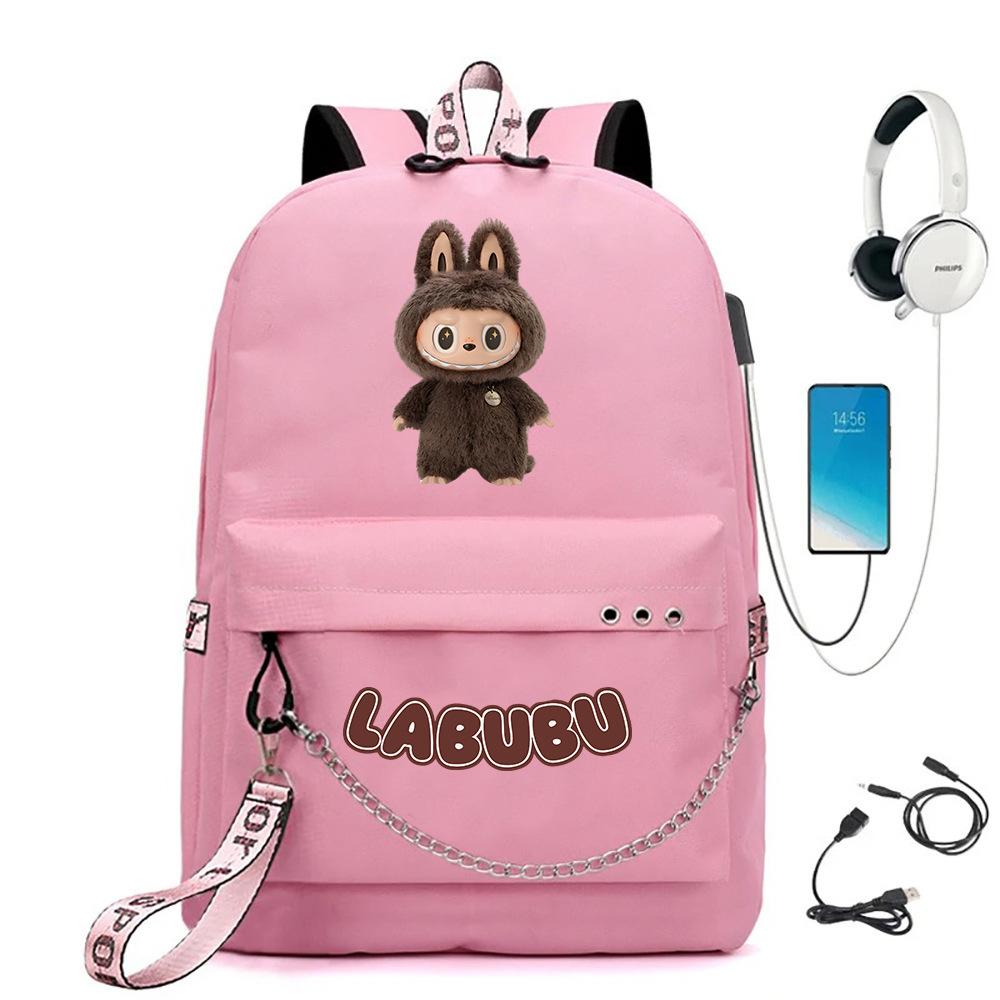 Labubu Printed Student Bag Iron Chain Trend Backpack Usb Bag