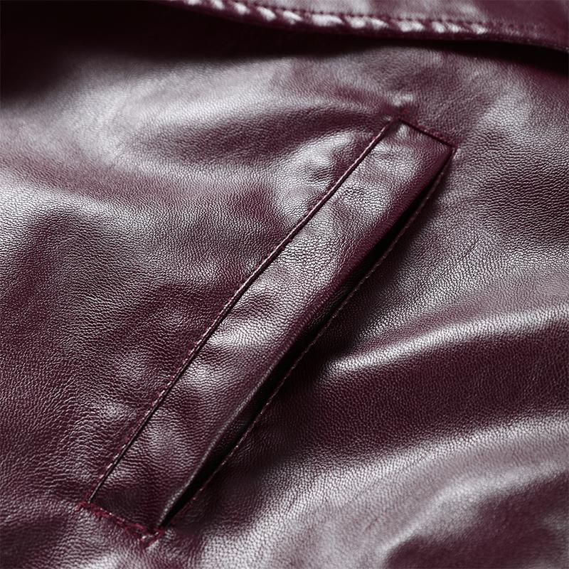 Уличная короткая куртка из кожи бордового цвета с красными карманами и лацканами для женщин, куртка с длинным рукавом, осенняя свободная верхняя одежда для женщин