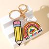 English Letter Pencil Rainbow Keychain Geometric Shape Teacher Education Pendant  Thanksgiving Gift