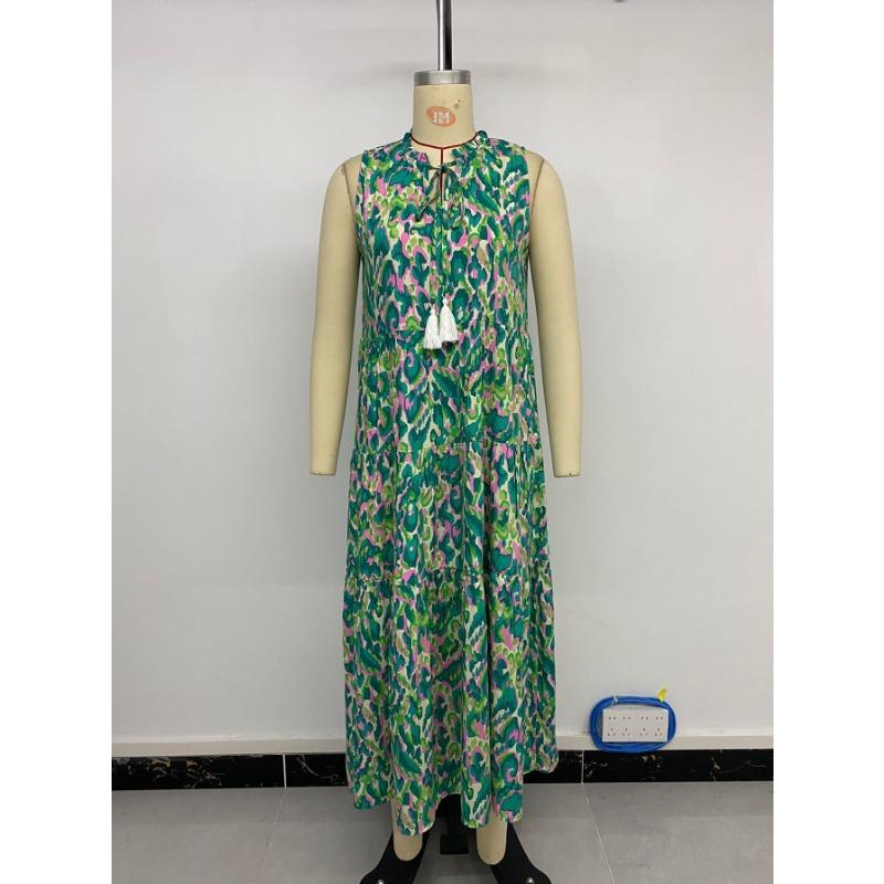 Женское летнее темпераментное платье в этническом стиле без рукавов с V-образным вырезом и принтом