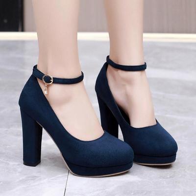 Женские туфли на высоком каблуке, весенние и осенние, однотонные, водонепроницаемые, на платформе, с толстым каблуком, большого размера, с низким верхом