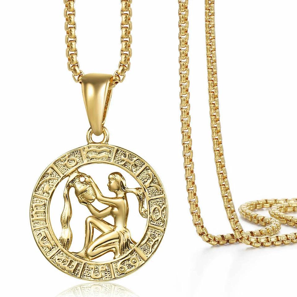 Кулон 12 Знаков Зодиака Ожерелье из нержавеющей стали Женские и мужские украшения Подарочные аксессуары