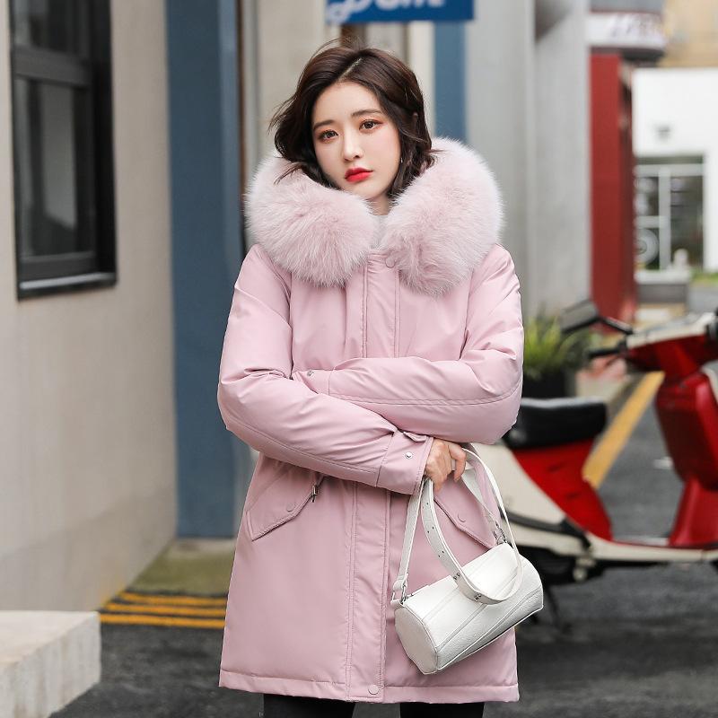 Women's Winter Plus Velvet Jacket Mid-length Korean Version of The Loose Big Fur Collar Fashion Thick Cotton Jacket