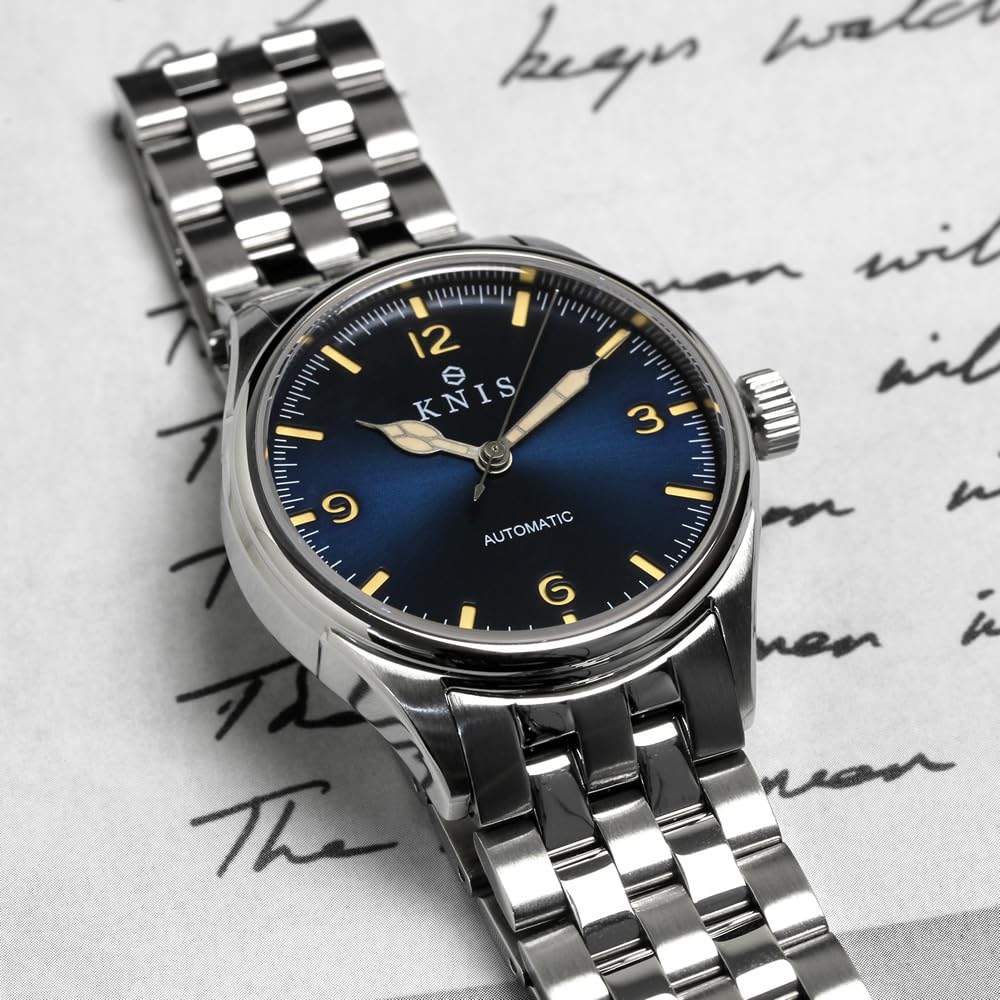 KNIS Varnish Сделано в Японии Автоматические часы Ретро Современные Super Luminova Сапфировое стекло Ремешок из нержавеющей стали Водонепроницаемость 10 АТМ Механические Синие