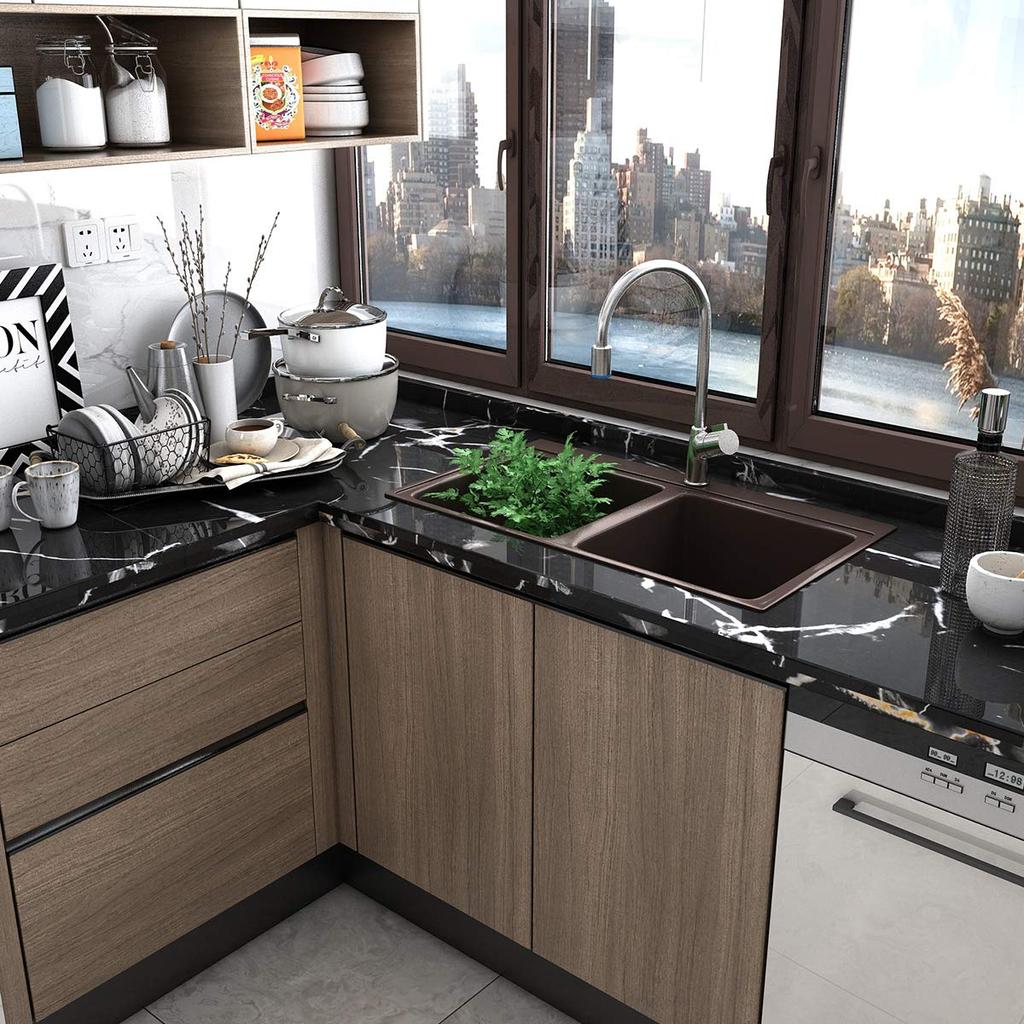 TOTIO Мраморный Ремейк Режущий Мрамор 40 см x Снимаемая Мраморная Обои Наклейка для Декоративного DIY Стены Матовая Мраморная Поверхность Лист, Черный, Лист, Лист,