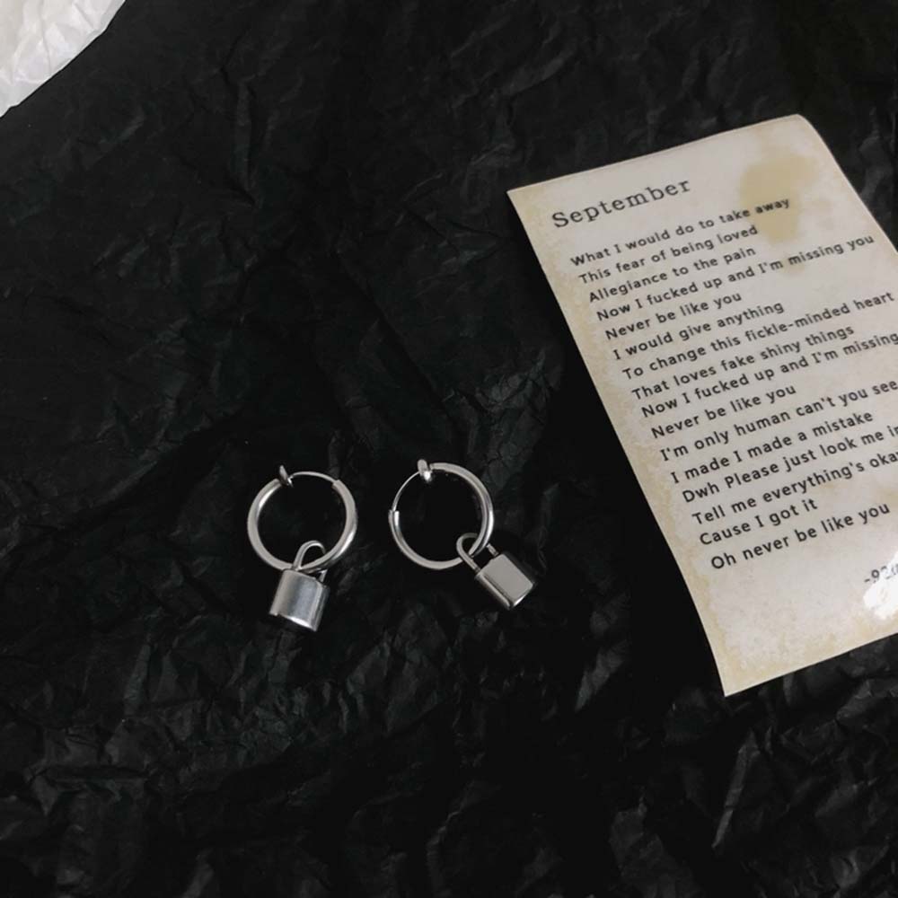 Personality Men Cool Style Korean Hop Hip Stainless Steel Ear Clip Stud Earring Padlock Earrings