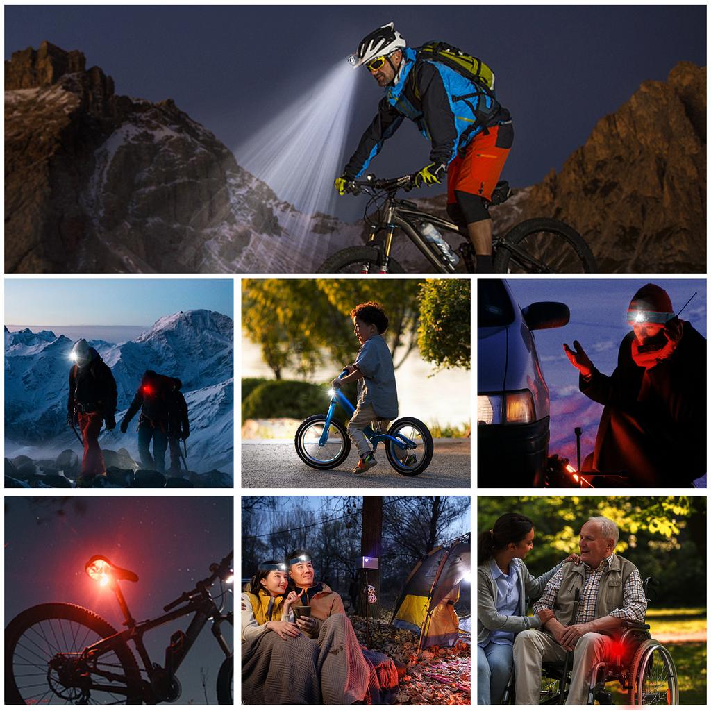 Светодиодный перезаряжаемый налобный фонарь 1 унция, легкий налобный фонарь с красным светом и 7 режимами, задний фонарь для велосипеда с кронштейном для велосипеда и 4 крючками, водонепроницаемый налобный фонарь