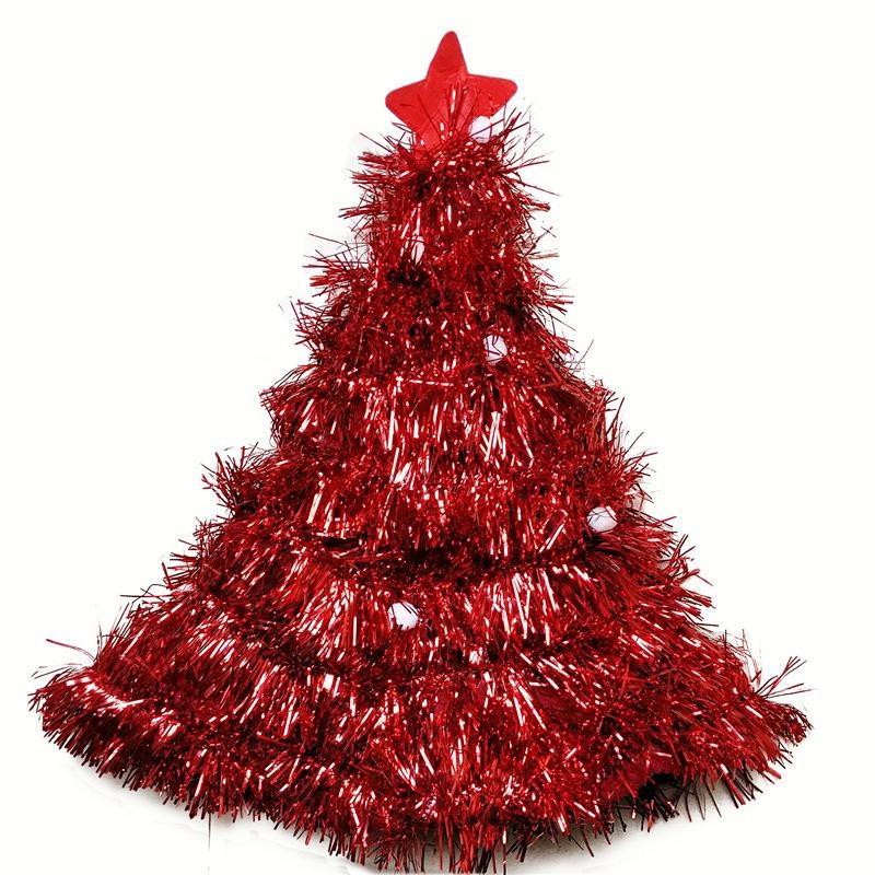 Tinsel Christmas Tree Hat Headband Christmas Party Santa Claus Flower Dress Clothing Hat Holiday Atmosphere Decoration Headwear