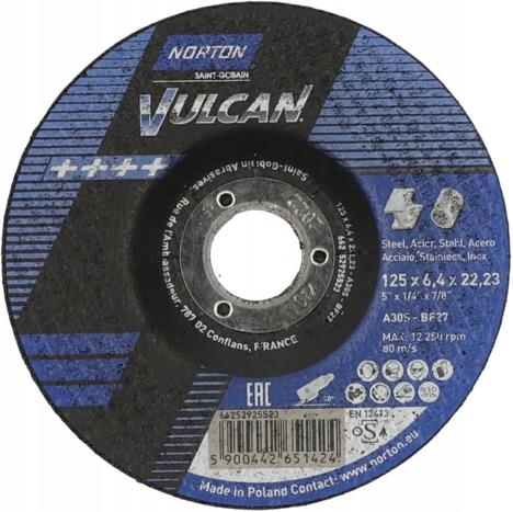 Norton Tarcza Do Szlifowania Vulcan 125Mm X 6,4Mm A30S Do Metalu 25Szt.
