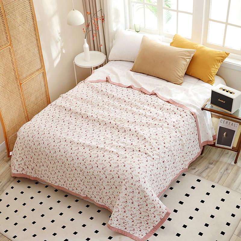 Вафельное одеяло из чистого хлопка с цветочным рисунком - Летнее прохладное одеяло для односпальных и двуспальных кроватей