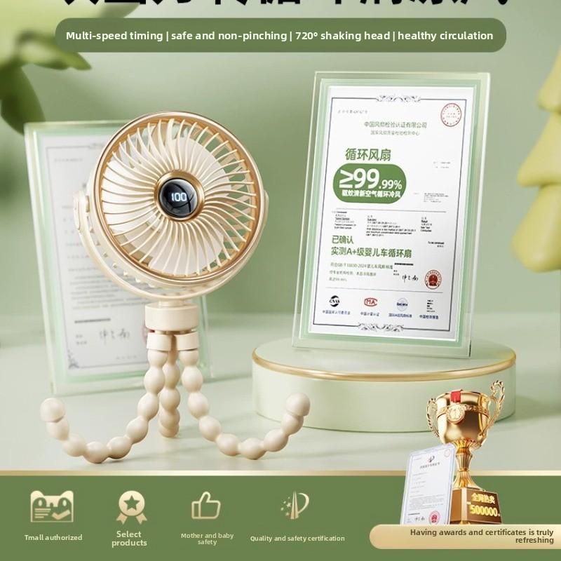 Ventilador portátil para cochecito de bebé, mini ventilador recargable USB con trípode flexible
