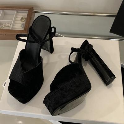 Eilyken Массивные Сандалии на Платформе с Мелким Квадратным Носком Женские Элегантные Туфли на Высоком Каблуке с Ремешком на Пряжке Свадебный Банкет Женская Обувь