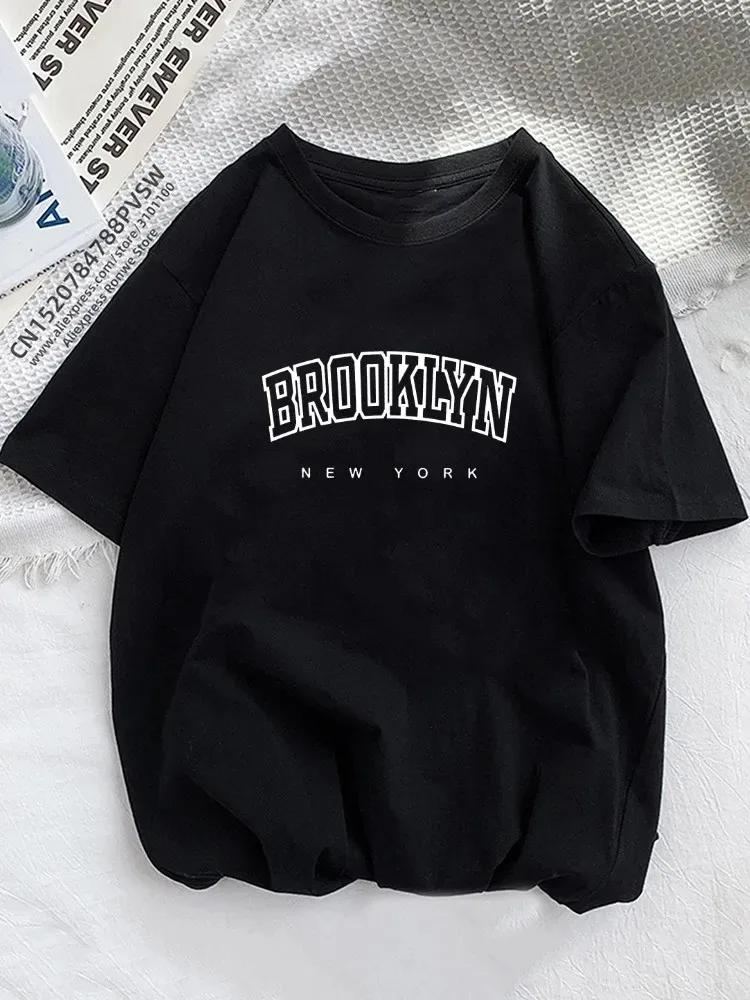 Летняя футболка для мужчин с принтом Brooklyn Letter, футболка для мальчиков с графическим принтом Harajuku, уличная одежда, повседневные топы Y2K, футболка с коротким рукавом