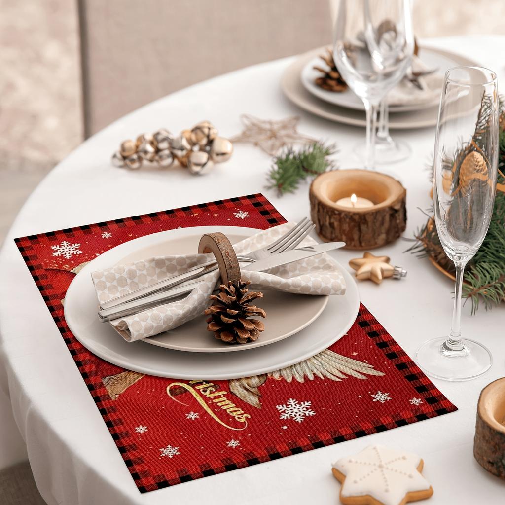 Set of 4 Premium Christmas Placemats, Santa Claus Design, Heat Resistant, Smooth to The Touch, Polyester, Machine Washable