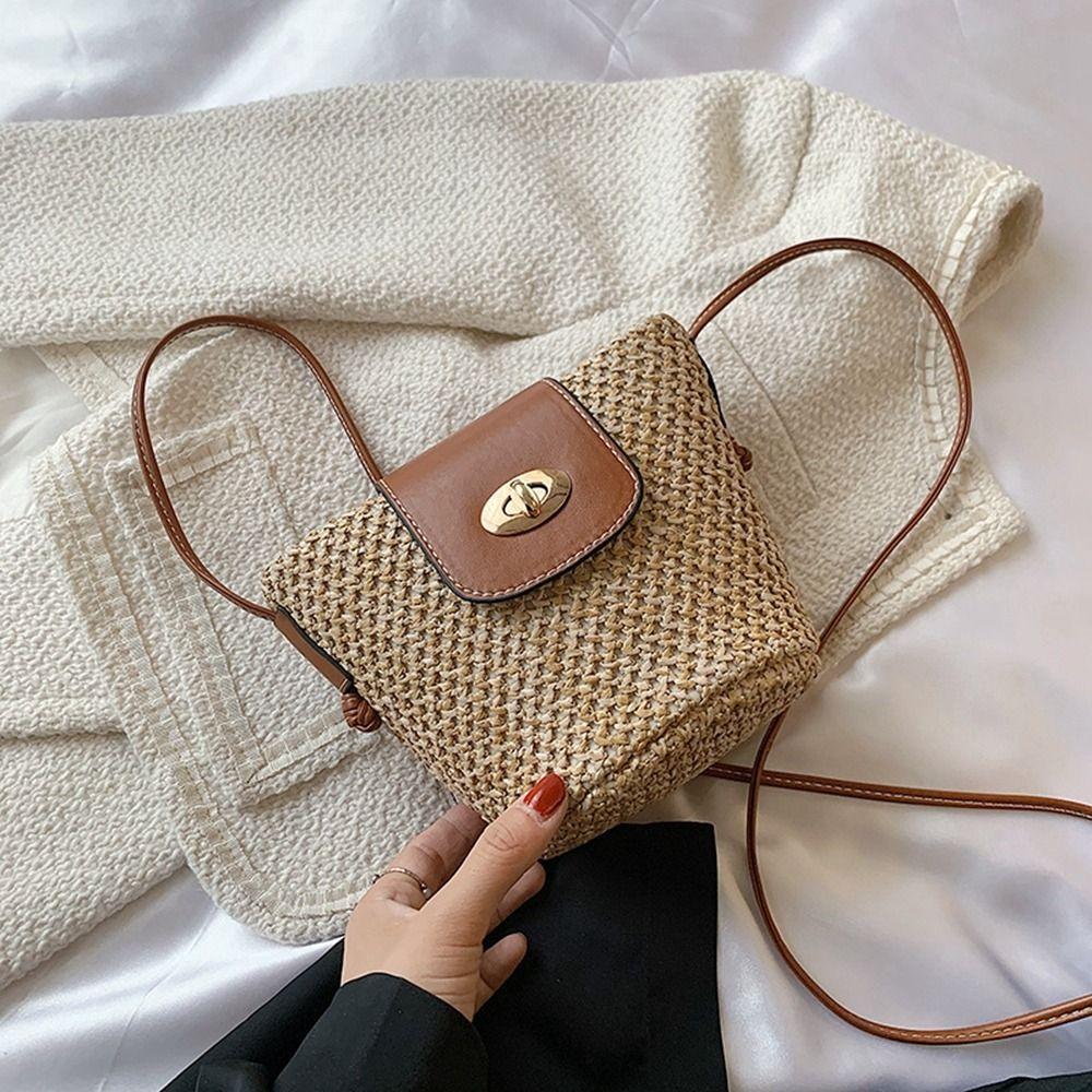 Bohemian Style Weave Shoulder Bag Mini Crossbody Bag Cute Straw Bag  Lipstick Bag