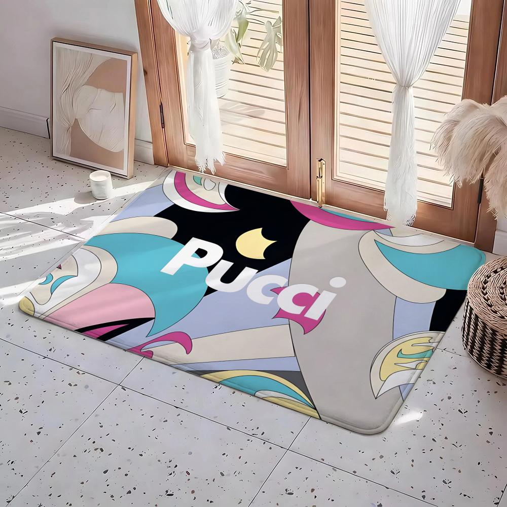 E-emilio P-pucci Logo Floor Mat Eco Flannel Doormat Non-Slip Odorless Indoor Soft Short Plush Floor Rug