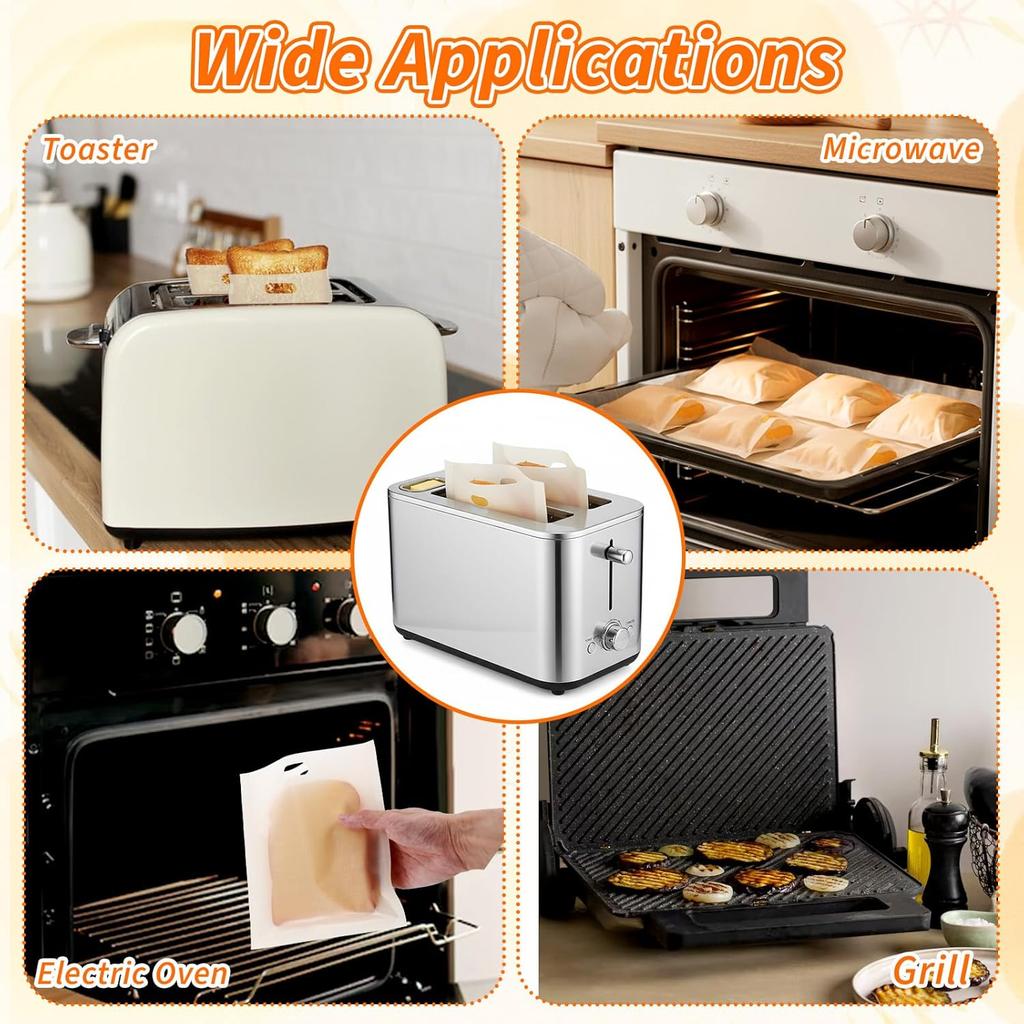 12 Pack Non-Stick Toaster Bags Grilled Cheese Toaster Bags Reble 3 Sizes Washable Heat Resistant for Sandwich Chicken Grilled Cheese Panini Snacks