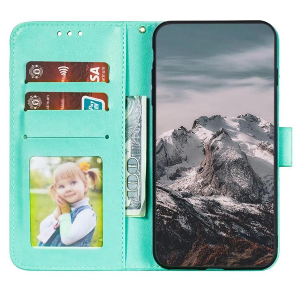 For iPhone 16 Case PU Leather Mandala Imprinted Design Wallet Phone Cover - Green