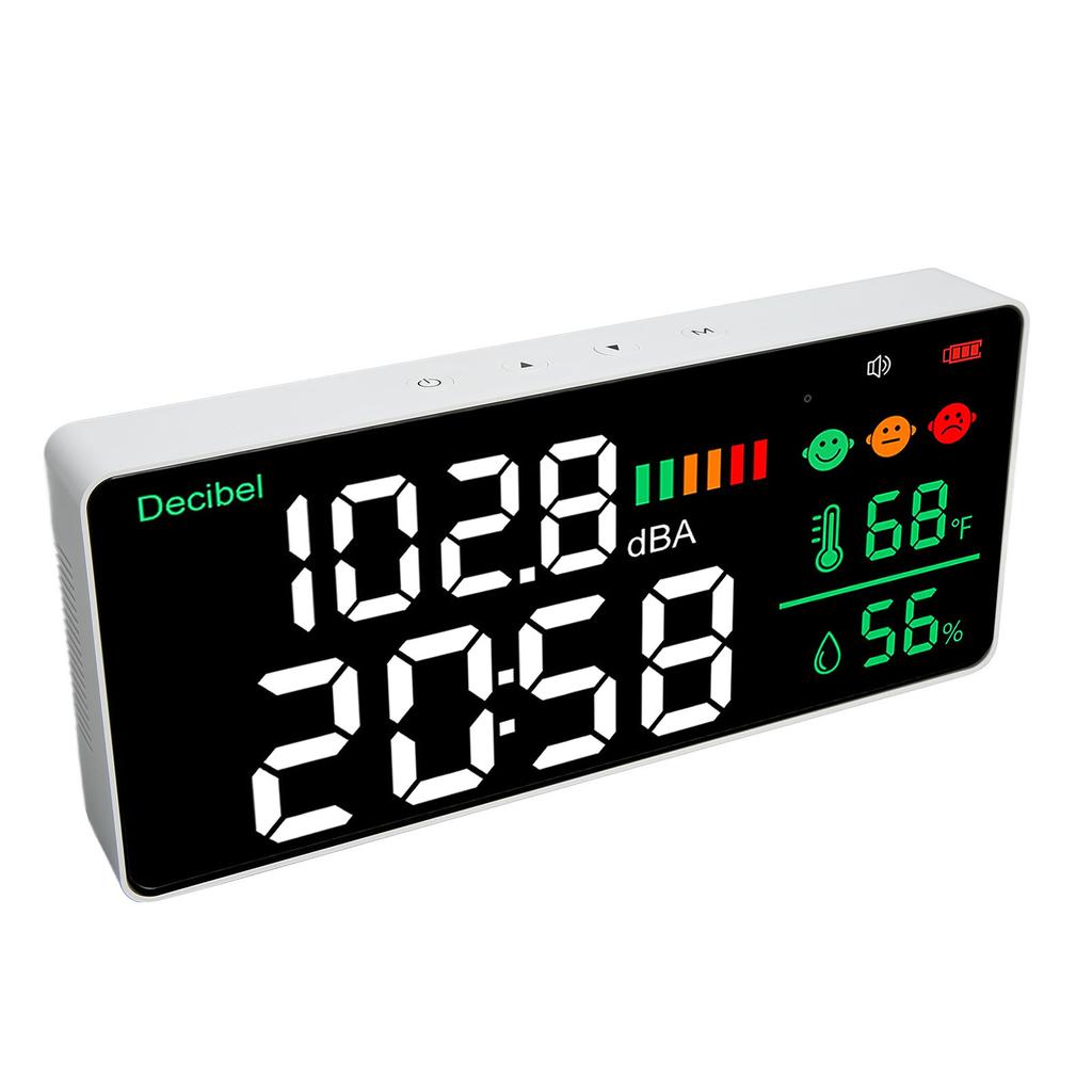 Decibel Meter 30 To 130db Wall Mounted Sound Level Reader 11 Inch LED Time Temperature Humidity Noise Meter