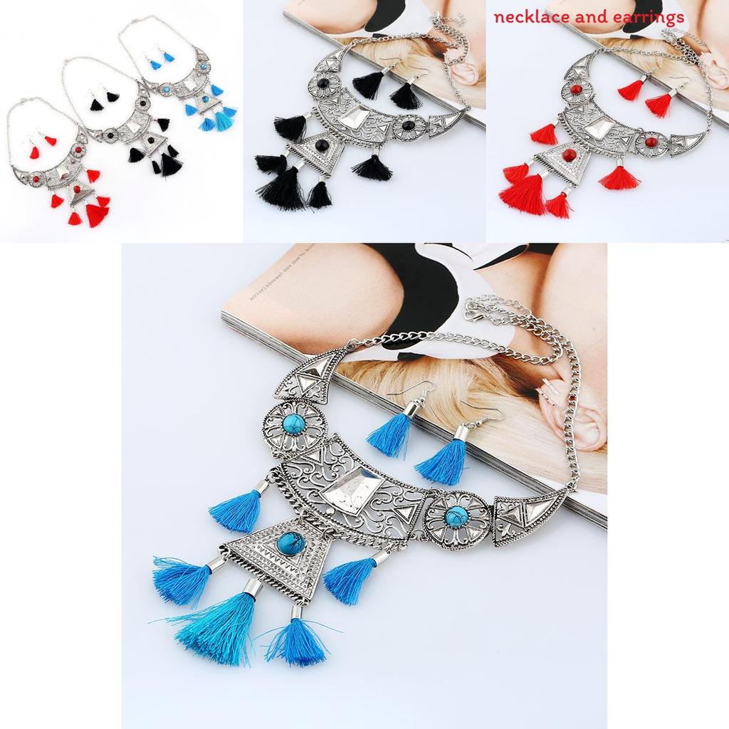 Ethnic Style Simulation Gemstone Decoration Women Necklace With Tassel Design For Travel And Gift Use