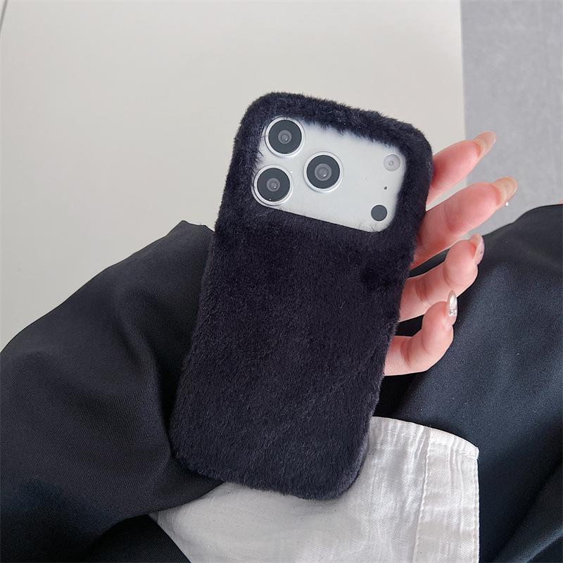 Зимний теплый однотонный пушистый плюшевый чехол для телефона iPhone 17 Air 16 15 14 13 Pro Max Ударопрочный защитный чехол