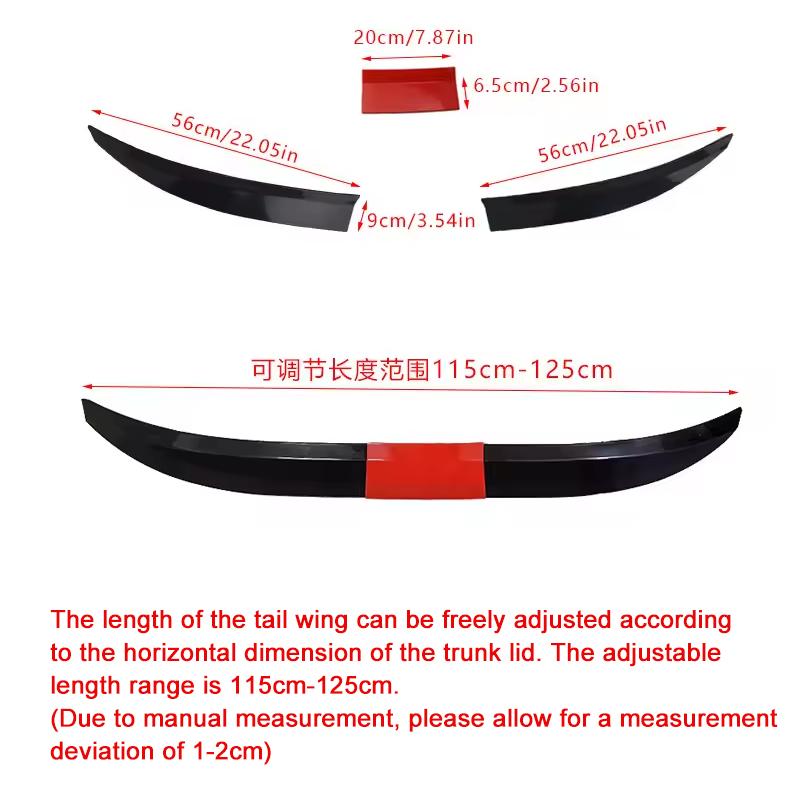 For JAC T9 2018-2026 3-Section ABS Rear Trunk Spoiler 115-125cm Adjustable Sports Decor Top Wing Car Exterior Parts