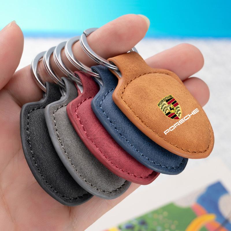 For Porsche 918 911 718 Taycan Panamera Cayenne Boxster Cayman Suede Car Emblem Key Chain Ring Holder Car Keychain Accessories