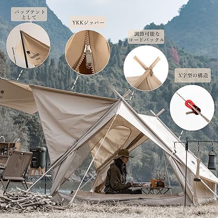 Naturehike Direct Store Lodge Tent Каркасная палатка Поликоттон TC Вентиляция Простая установка Люди Двухслойная семейная кемпинговая передняя комната Сетка из хлопчатобумажной ткани