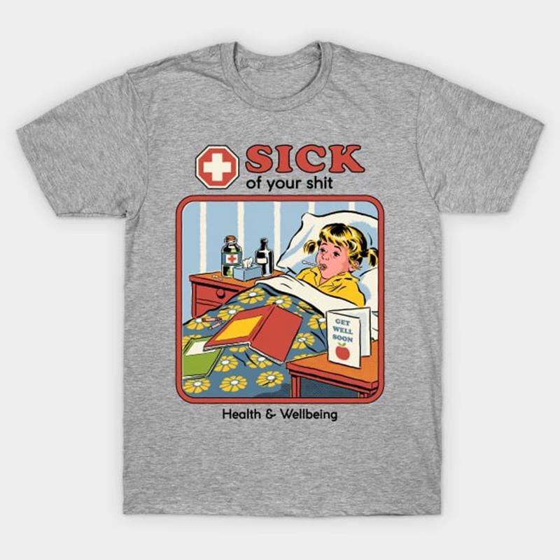 Футболка Sick of your Sht для мужчин и женщин с забавными комиксами и короткими рукавами, индивидуальная уличная одежда с круглым вырезом, хлопковая футболка, одежда
