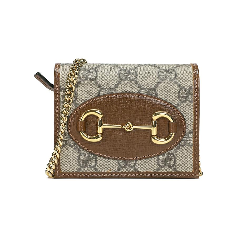GUCCI Horsebit 1955 Canvas With Leather Chain Bag Card Holder, Wallet Regular Women's Ebony/Brown 623180-92TCG-8563