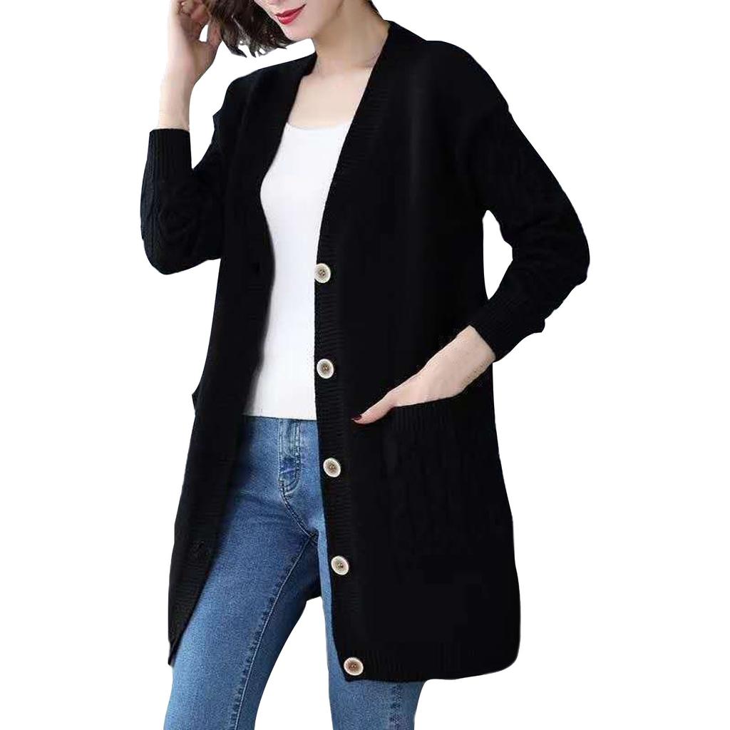 Women's Knitted Cardigan Sweater Button V-neck Fashion Versatile Coat