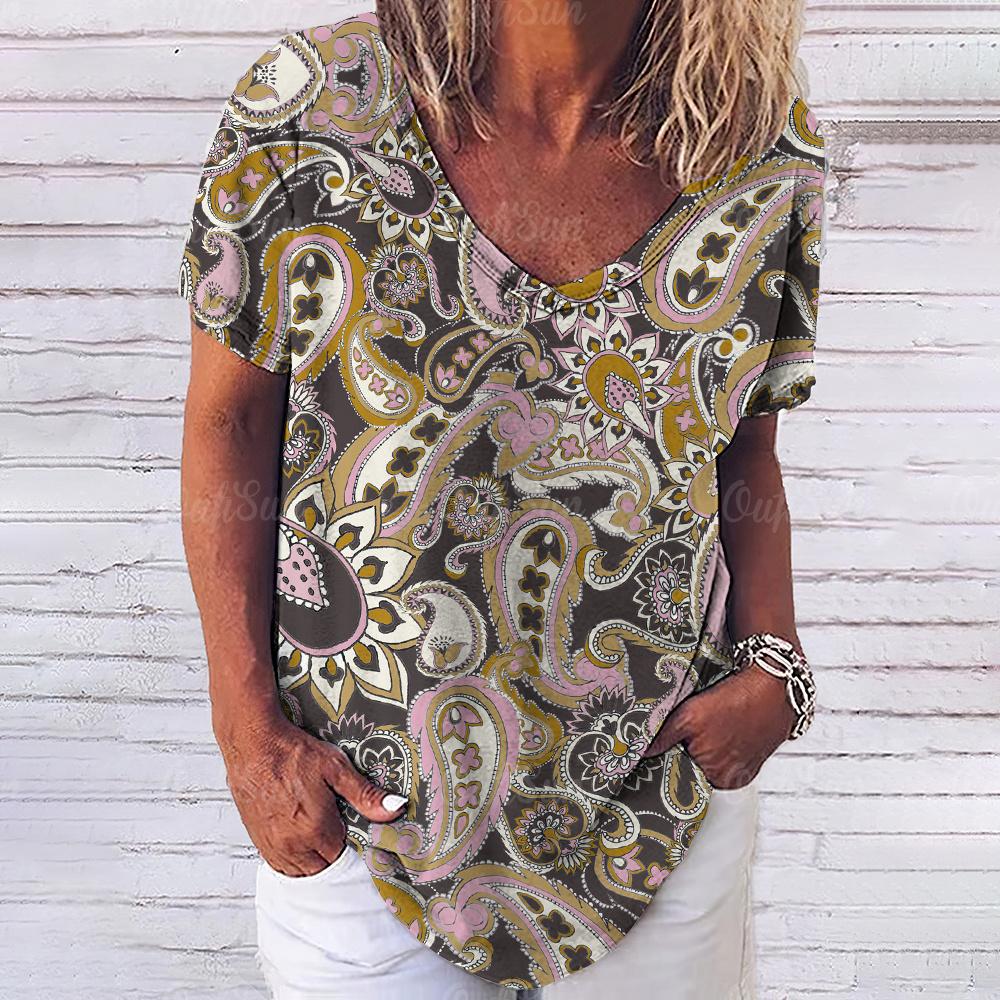 Женский топ с винтажным принтом, короткий рукав, уличная мода, повседневная футболка с V-образным вырезом, женские футболки Y2k, свободные футболки