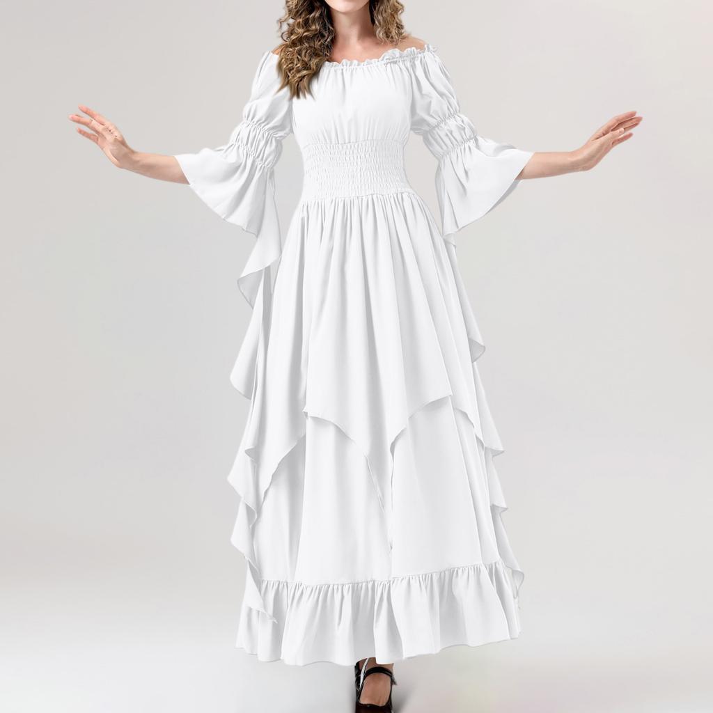 Women's Vintage Solid Color Lace Collar 3/4 Sleeve Cos Dress